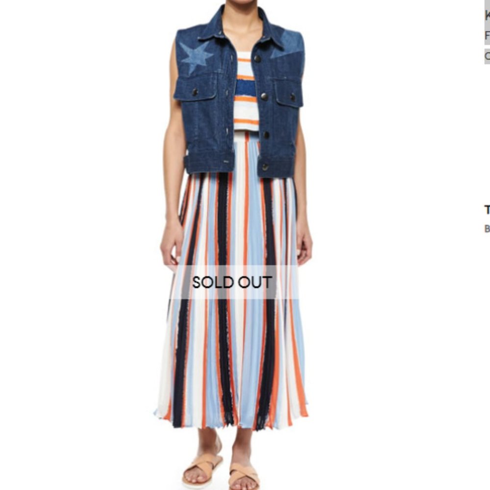 Elle Sasson Koa Pleated Striped Chiffon Silk Skirt